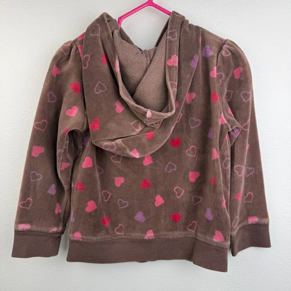 OshKosh 3T‎ Brown Velour Heart Hoodie Zip Up Y2K Toddler Jacket Girls